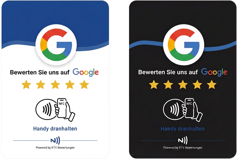 NFC Google Bewertungskarten in Weiß und Schwarz – das Produkt des NFC Review Business